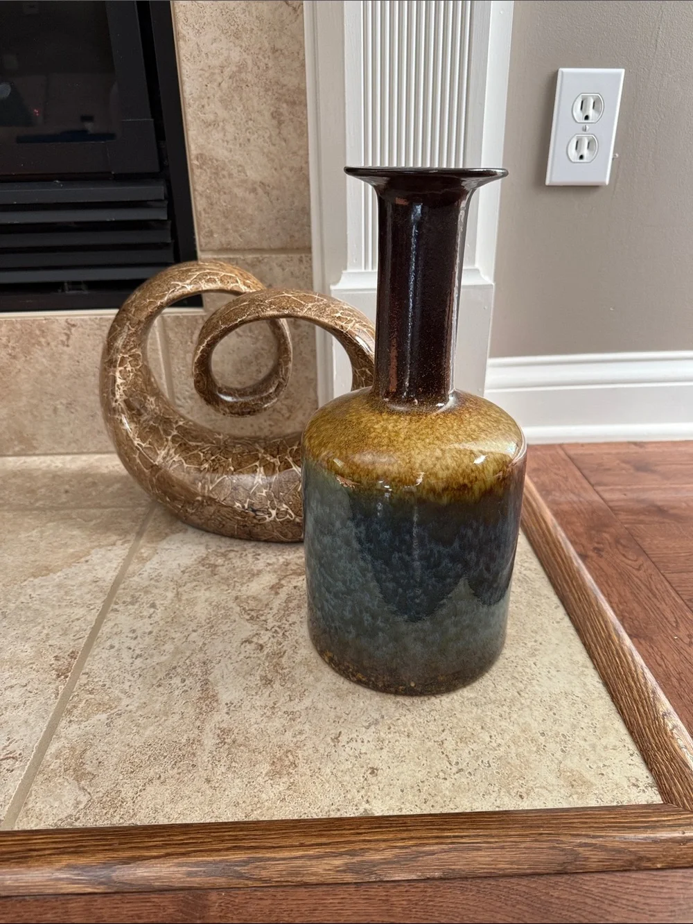 Source Unknown Brown and Blue Glazed Ceramic Bottle Vase